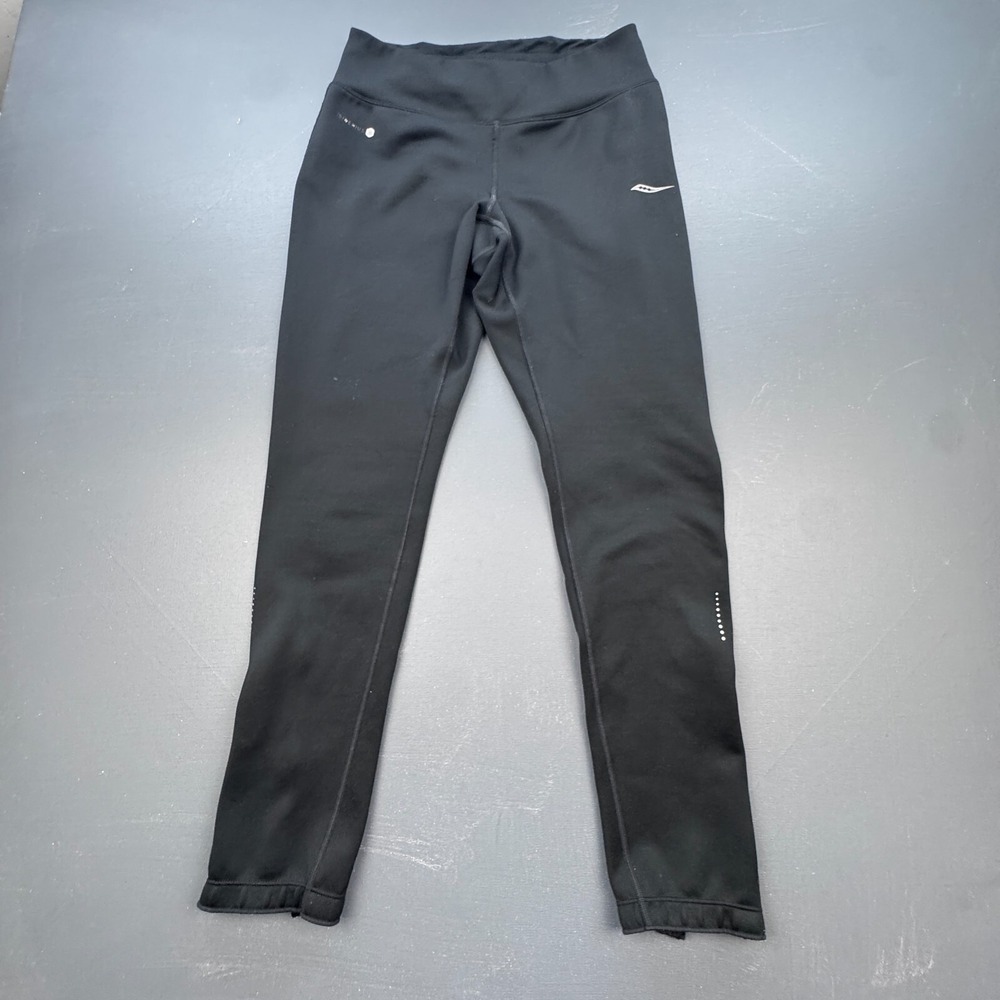 Saucony Women's M Black PliniWarm Fleece Lined Running Leggings Ankle Zip Active